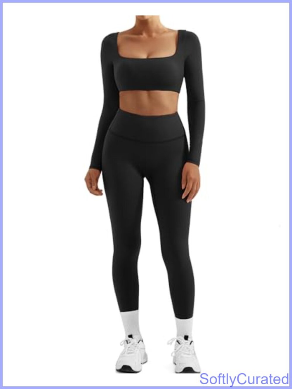 Women 2 Piece Workout Set Long Sleeve Crop Top High Waist Leggings